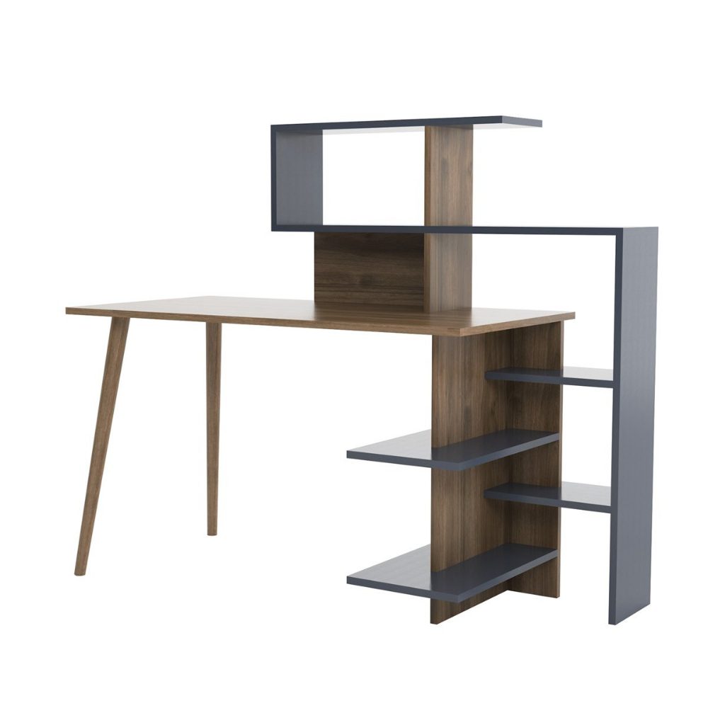 Birou, Quasar & Co.®, mobilier living/office, 141.8 x 60 x 121.4 cm, MDF, gri/nuc 2