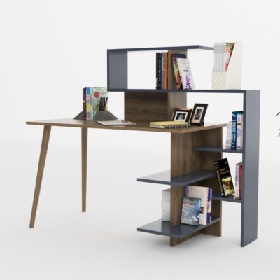Birou, Quasar & Co.®, mobilier living/office, 141.8 x 60 x 121.4 cm, MDF, gri/nuc 7