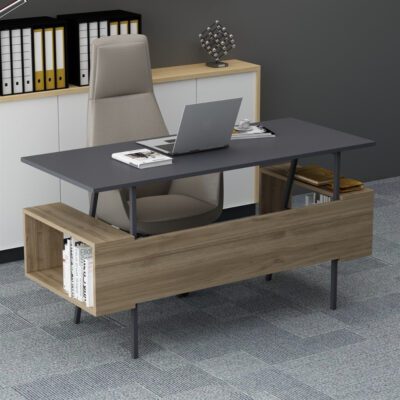Birou, Quasar & Co.®, mobilier living/office, 140 x 60 x 73.8 cm, MDF, gri antracit/nuc 5