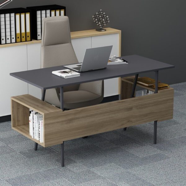 Birou, Quasar & Co.®, mobilier living/office, 140 x 60 x 73.8 cm, MDF, gri antracit/nuc - imagine 1