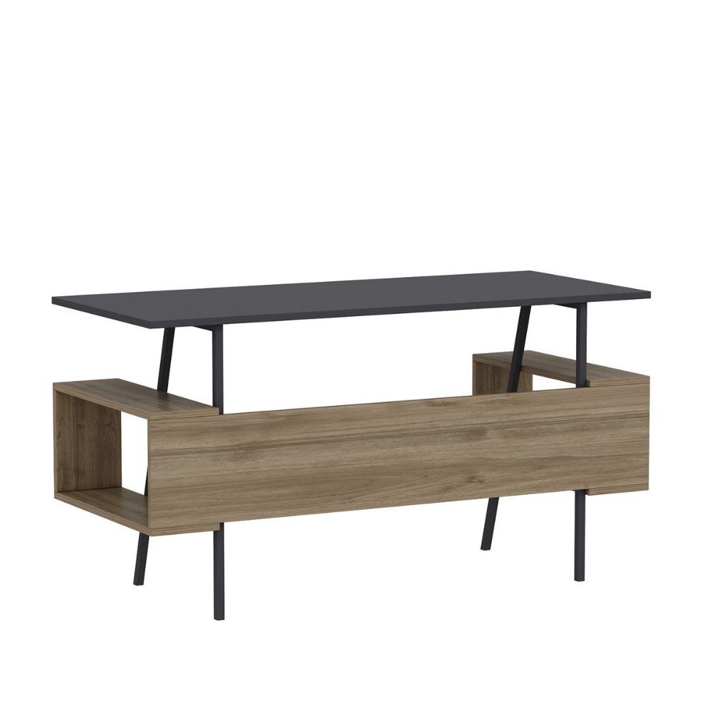 Birou, Quasar & Co.®, mobilier living/office, 140 x 60 x 73.8 cm, MDF, gri antracit/nuc 2