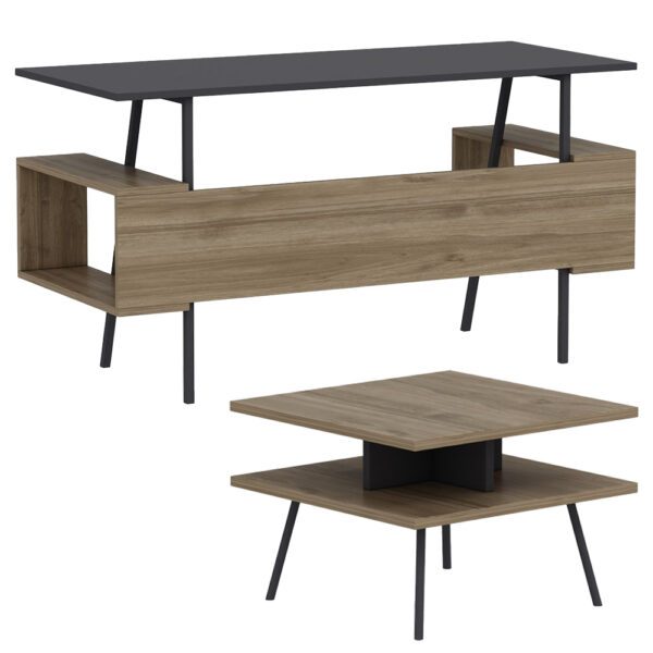 Set birou cu masa cafea, Quasar & Co.®, mobilier living/office, 140 x 60 x 73.8 cm/45 x 45 x 35 cm, gri/nuc brun - imagine 2
