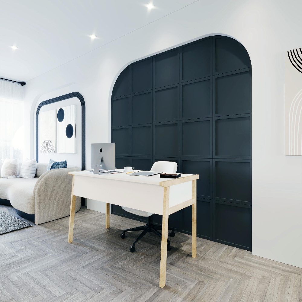 44026024.2 Birou, Quasar & Co.®, mobilier living/office, 120 x 60 x 74 cm, MDF, alb/stejar alb