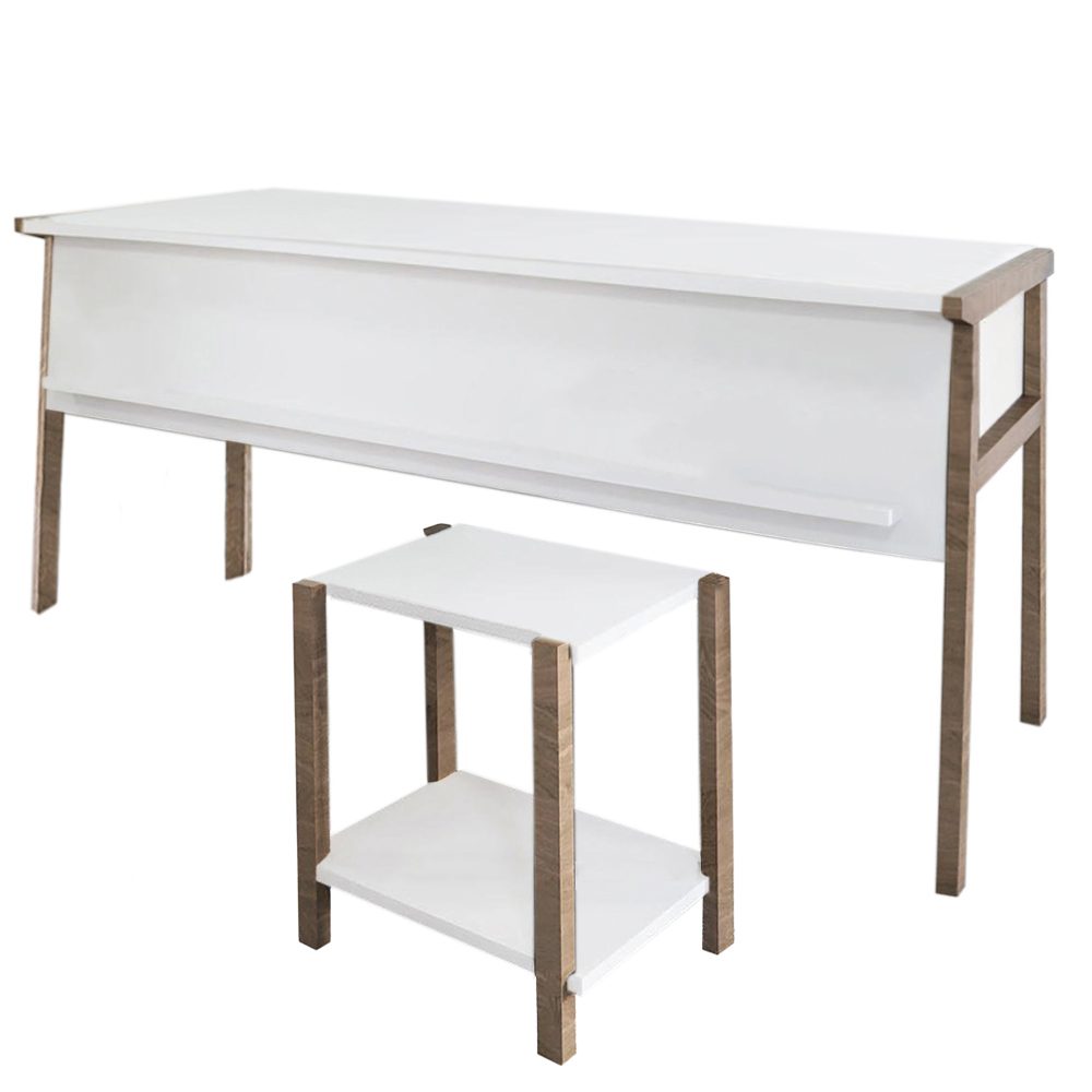 Set birou cu masa cafea, Quasar & Co.®, mobilier living/office, 150 x 60 x 74 cm/45 x 29 x 44 cm, stejar/alb mat 2 Set birou cu masa cafea, Quasar & Co.®, mobilier living/office, 150 x 60 x 74 cm/45 x 29 x 44 cm, stejar/alb mat 2