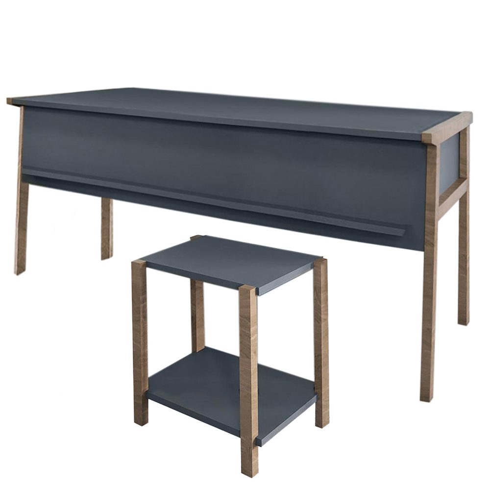 Set birou cu masa cafea, Quasar & Co.®, mobilier living/office, 150 x 60 x 74 cm/45 x 29 x 44 cm, gri inchis/nuc 2