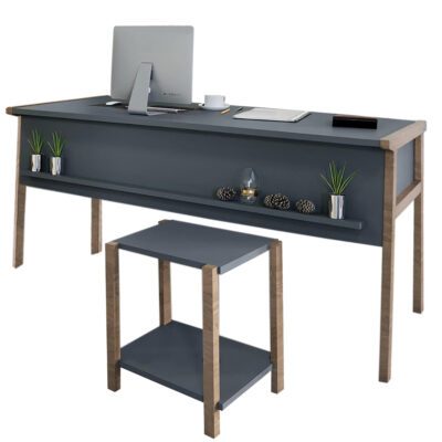 Set birou cu masa cafea, Quasar & Co.®, mobilier living/office, 150 x 60 x 74 cm/45 x 29 x 44 cm, gri inchis/nuc 8