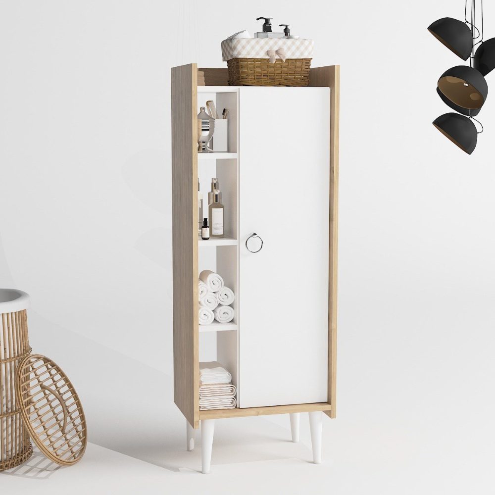 44026029.3 Dulap Quasar & Co.®, MDF, mobilier living/dormitor, 50×29.8×137 cm, alb/stejar