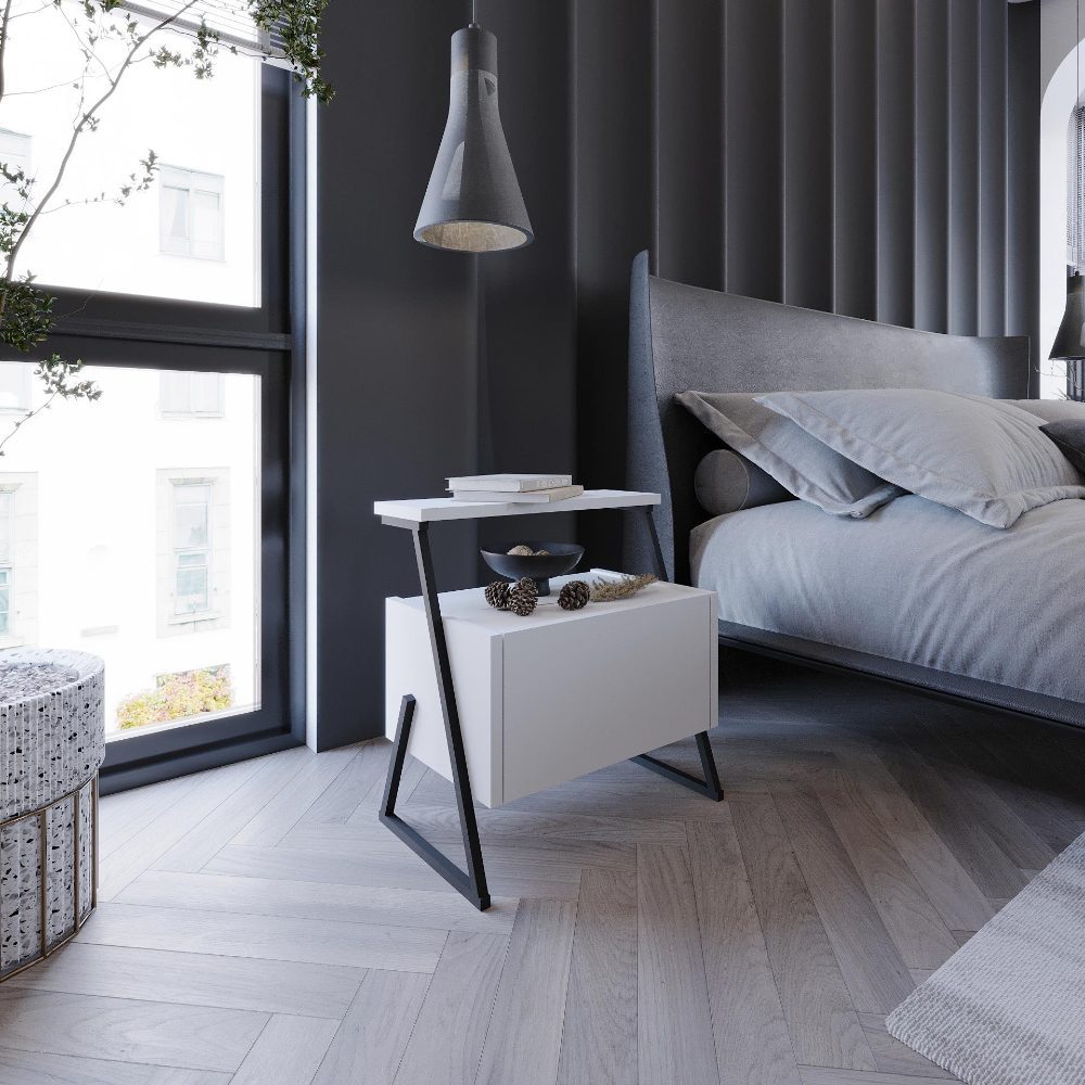 44026030.2 Noptiera, Quasar & Co.®, MDF, 49×29.5×50 cm, alb