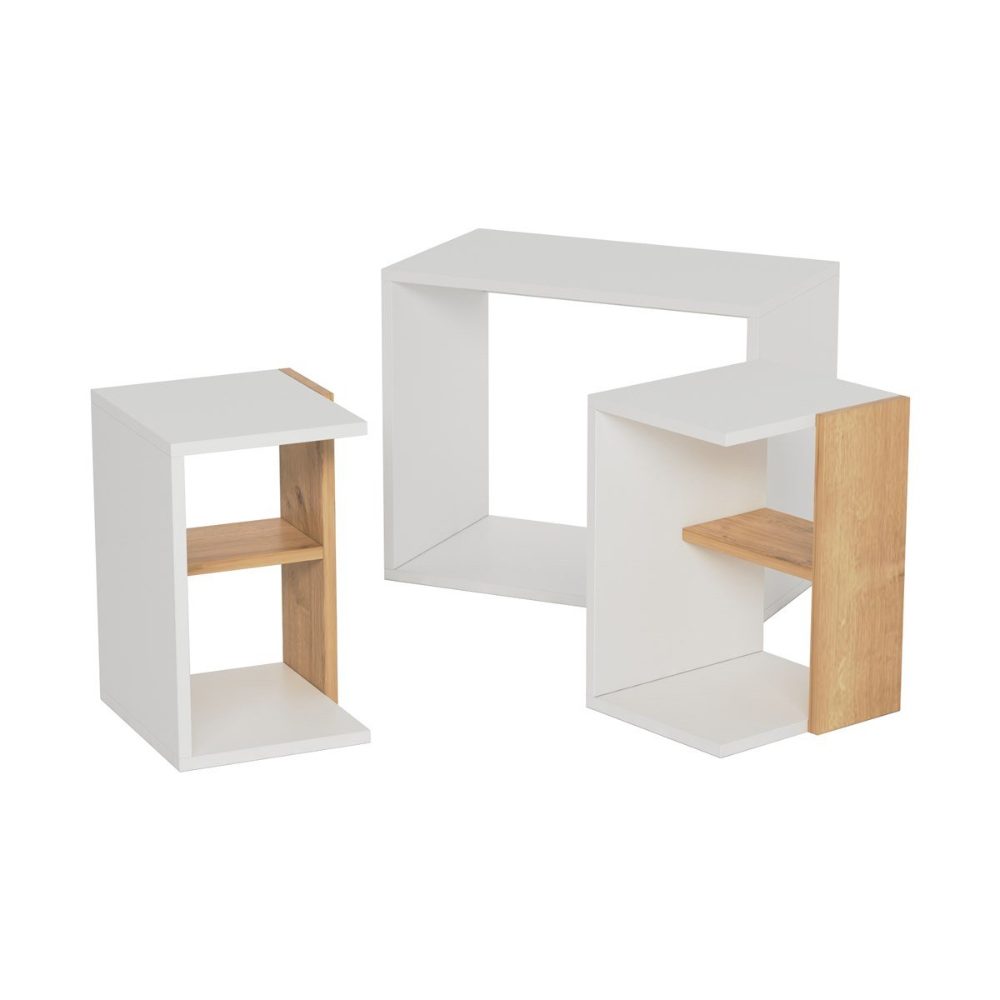 Masuta cafea, Quasar & Co.®, cu 3 corpuri, 62 x 34 x 49 cm, MDF, alb/stejar 2 Masuta cafea, Quasar & Co.®, cu 3 corpuri, 62 x 34 x 49 cm, MDF, alb/stejar 2