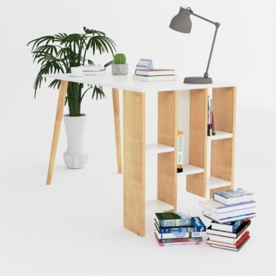 Birou, Quasar & Co.®, mobilier living/office, 120 x 60 x 73.8 cm, MDF, alb/stejar natural 7