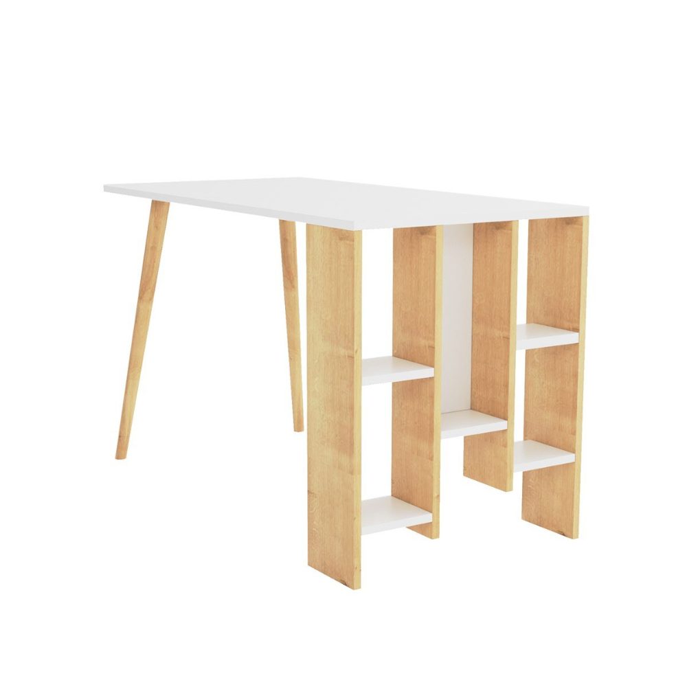 Birou, Quasar & Co.®, mobilier living/office, 120 x 60 x 73.8 cm, MDF, alb/stejar natural 2