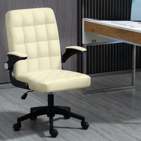 Scaun de birou, Quasar & Co.®, ergonomic, manere rabatabile, sezut si spatar buretat, inaltime reglabila, scaune 5 roti pivotante, rotativ, sistem rotire 360°, piele ecologica, GAMA, crem - imagine 6