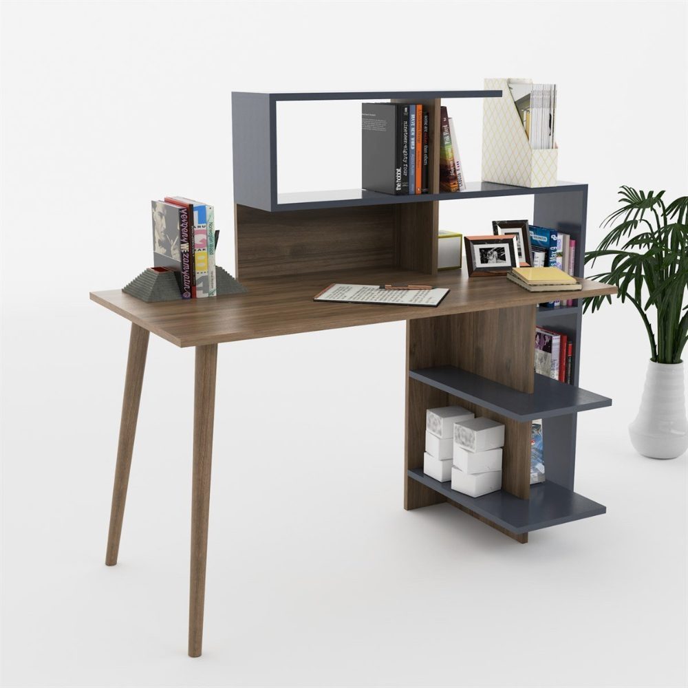 Birou, Quasar & Co.®, mobilier living/office, 141.8 x 60 x 121.4 cm, MDF, gri/nuc 5