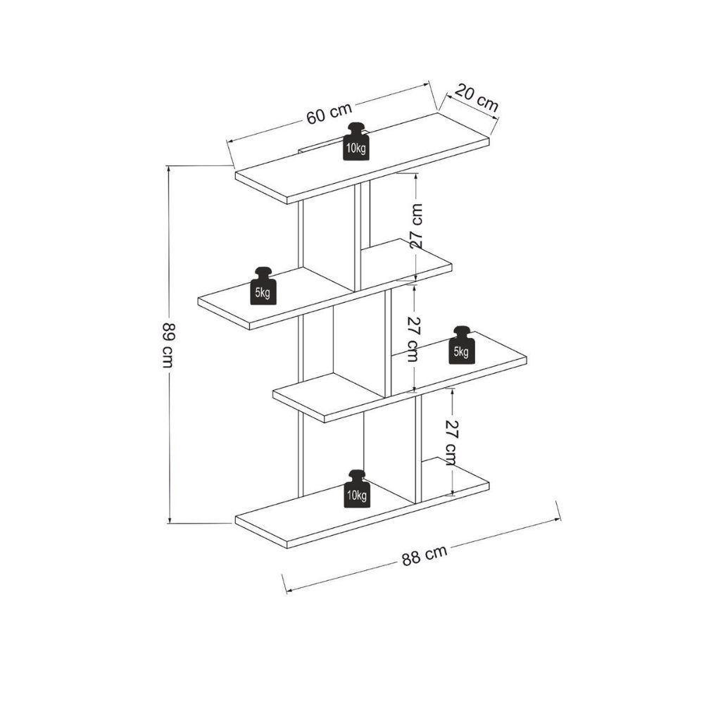 Raft perete, Quasar & Co.®, mobilier living/dormitor, 88 x 89 x 20 cm, MDF, alb mat/stejar 5