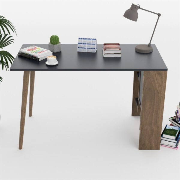 Birou, Quasar & Co.®, mobila living/office, 73.8x60x120 cm, MDF, nuc/gri fum - imagine 5