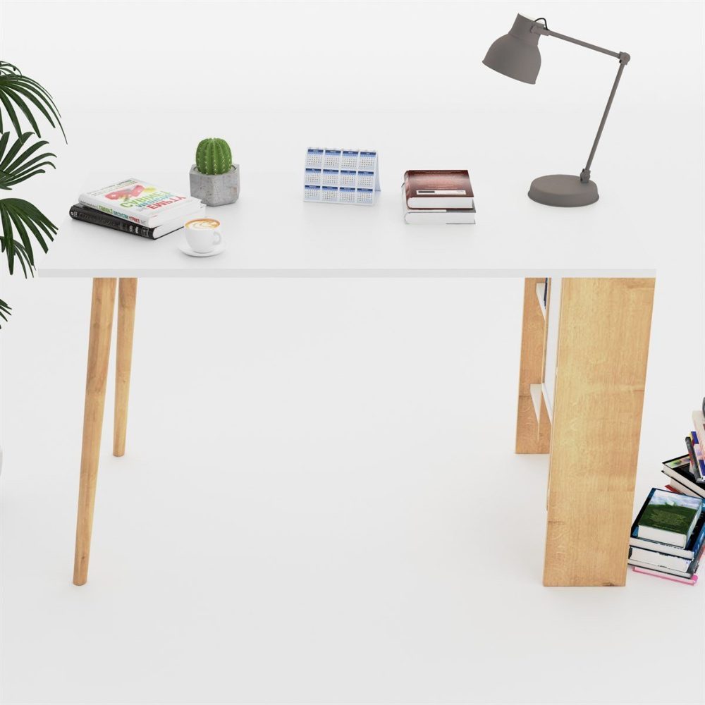 Birou, Quasar & Co.®, mobilier living/office, 120 x 60 x 73.8 cm, MDF, alb/stejar natural 5