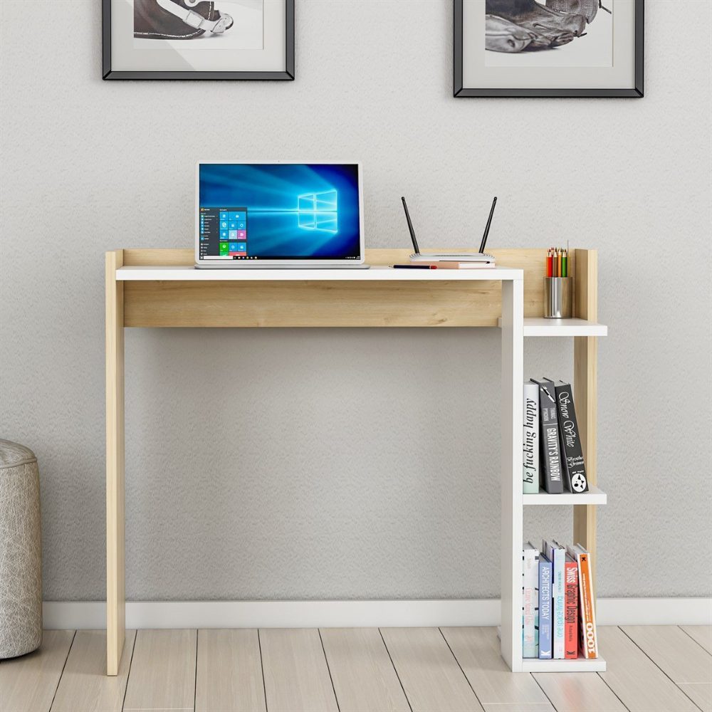Birou, Quasar & Co.®, mobilier living/office, 90 x 47 x 75 cm, MDF, alb/stejar bej 5 Birou, Quasar & Co.®, mobilier living/office, 90 x 47 x 75 cm, MDF, alb/stejar bej 5