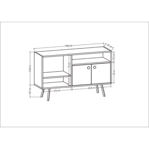 Comoda TV, Quasar & Co.®, mobilier living/dormitor, 118.6 x 35 x 73.5 cm, MDF, gri/nuc - imagine 6