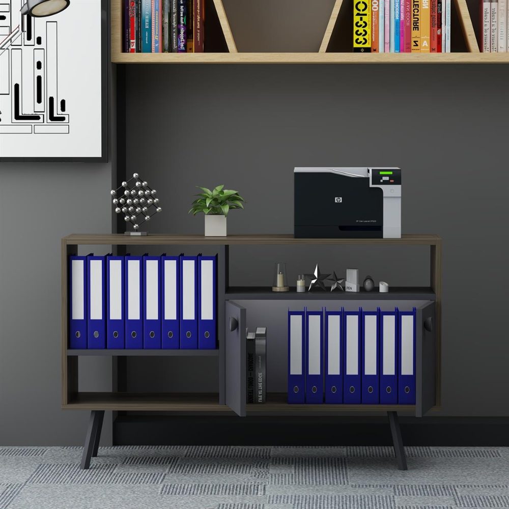 Comoda TV, Quasar & Co.®, mobilier living/dormitor, 118.6 x 35 x 73.5 cm, MDF, gri/nuc 5