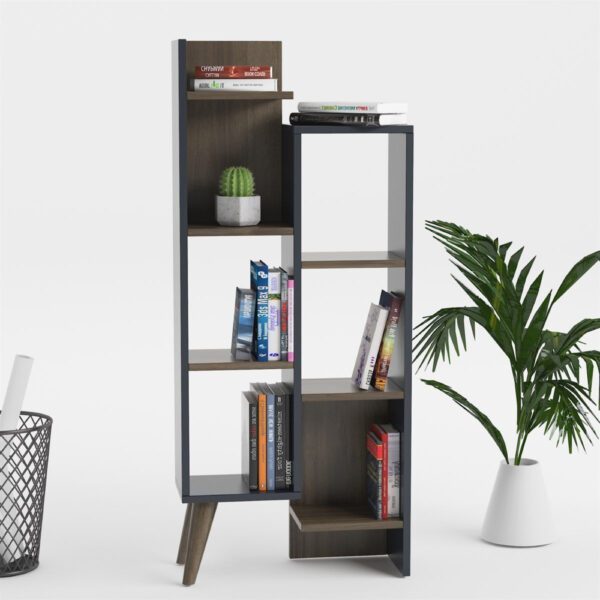 Biblioteca, Quasar & Co.®, mobilier living, 55.4 x 22 x 129.2 cm, MDF, gri/nuc - imagine 6