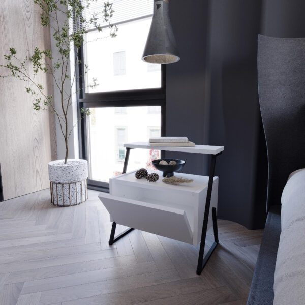 Set 2 noptiere, Quasar & Co.®, MDF, 49x29.5x50 cm, alb/negru - imagine 6