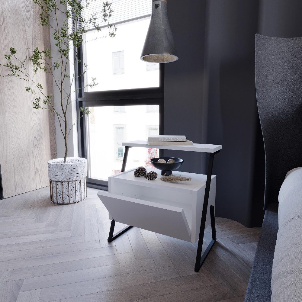 Set 2 noptiere, Quasar & Co.®, MDF, 49×29.5×50 cm, alb/negru 6 Set 2 noptiere, Quasar & Co.®, MDF, 49×29.5×50 cm, alb/negru 6