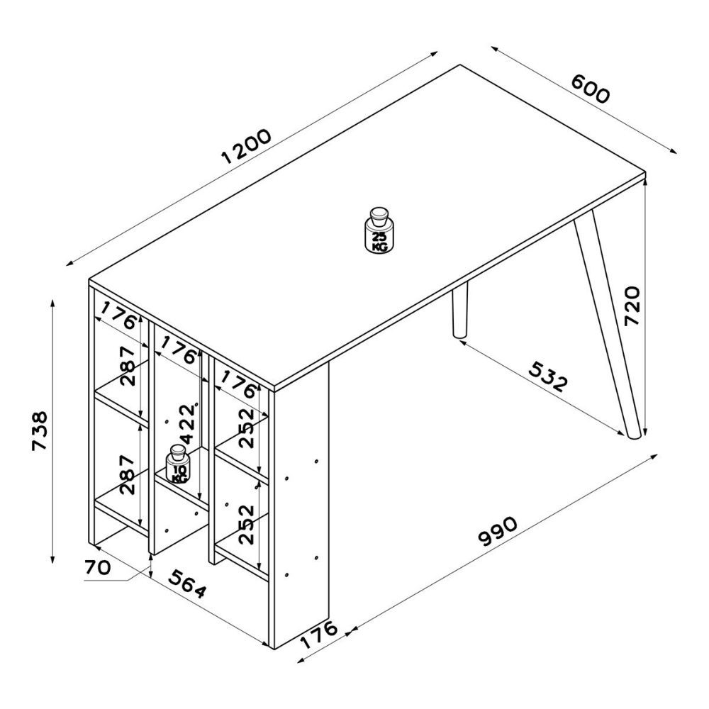 Birou, Quasar & Co.®, mobilier living/office, 120 x 60 x 73.8 cm, MDF, alb/stejar natural 6