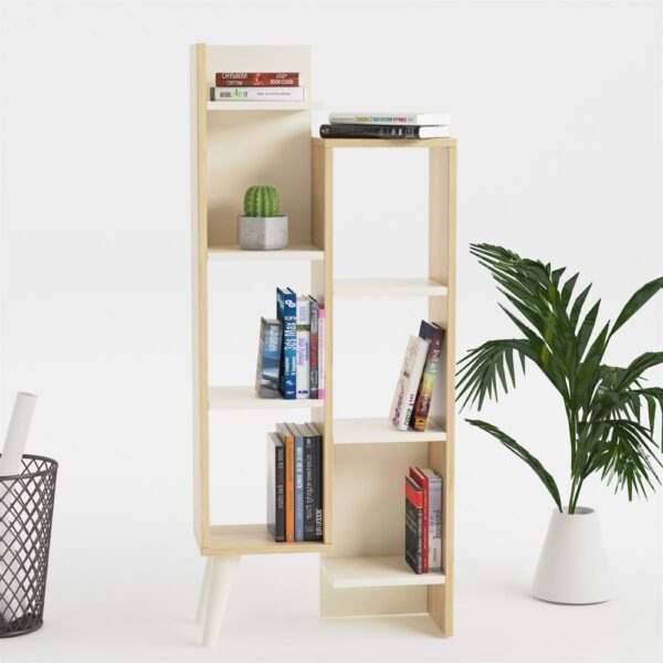 Biblioteca, Quasar & Co.®, mobilier living, 55.4 x 22 x 129.2 cm, MDF, stejar/alb - imagine 6