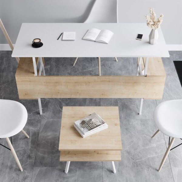 Set birou cu masa cafea, Quasar & Co.®, mobilier living/office, 140 x 60 x 73.8 cm/45 x 45 x 35 cm, stejar/alb intens - imagine 7