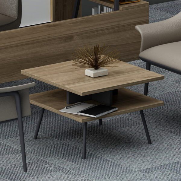 Set birou cu masa cafea, Quasar & Co.®, mobilier living/office, 140 x 60 x 73.8 cm/45 x 45 x 35 cm, gri/nuc brun - imagine 6