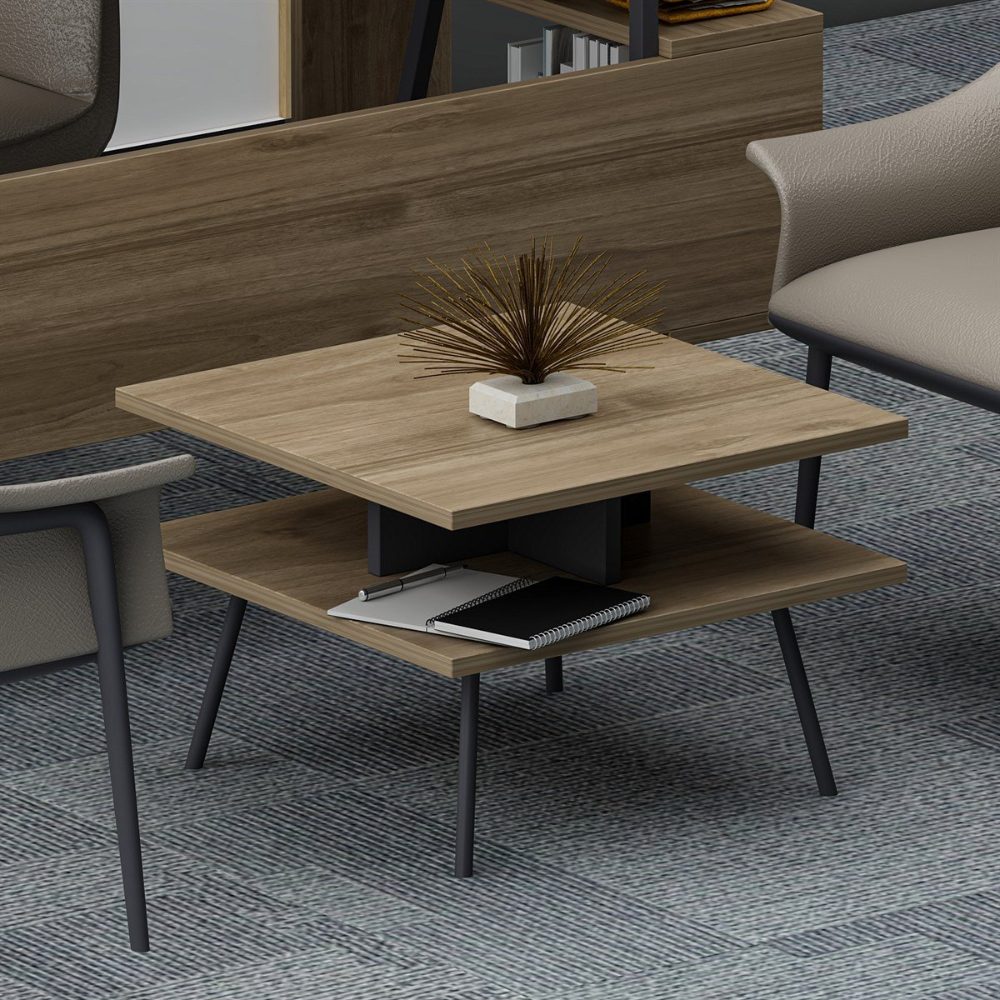 Set birou cu masa cafea, Quasar & Co.®, mobilier living/office, 140 x 60 x 73.8 cm/45 x 45 x 35 cm, gri/nuc brun 6