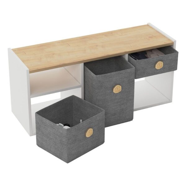 Comoda TV, Quasar & Co.®, mobilier living/dormitor/camera copilului, cu sertare, 103.6 x 35 x 46 cm, MDF, alb mat/stejar - imagine 6