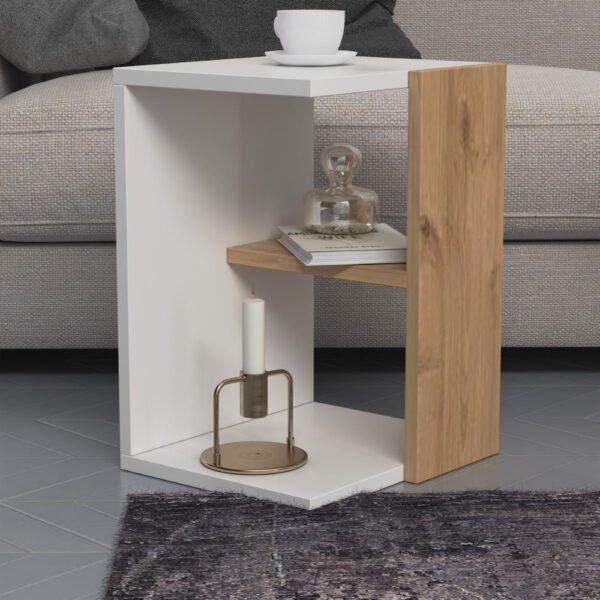 Masuta cafea, Quasar & Co.®, cu 3 corpuri, 62 x 34 x 49 cm, MDF, alb/stejar - imagine 7