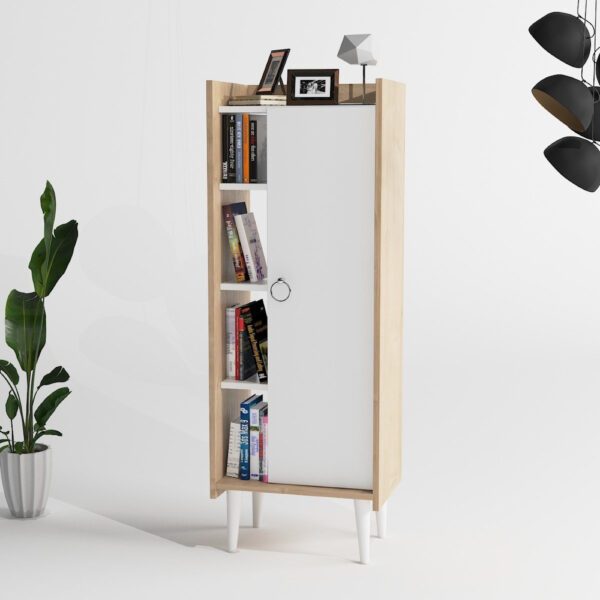 Dulap Quasar & Co.®, MDF, mobilier living/dormitor, 50x29.8x137 cm, alb/stejar - imagine 8