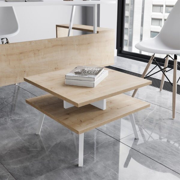 Set birou cu masa cafea, Quasar & Co.®, mobilier living/office, 140 x 60 x 73.8 cm/45 x 45 x 35 cm, stejar/alb intens - imagine 9