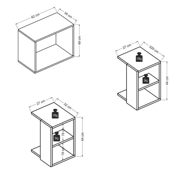Masuta cafea, Quasar & Co.®, cu 3 corpuri, 62 x 34 x 49 cm, MDF, alb/stejar - imagine 9