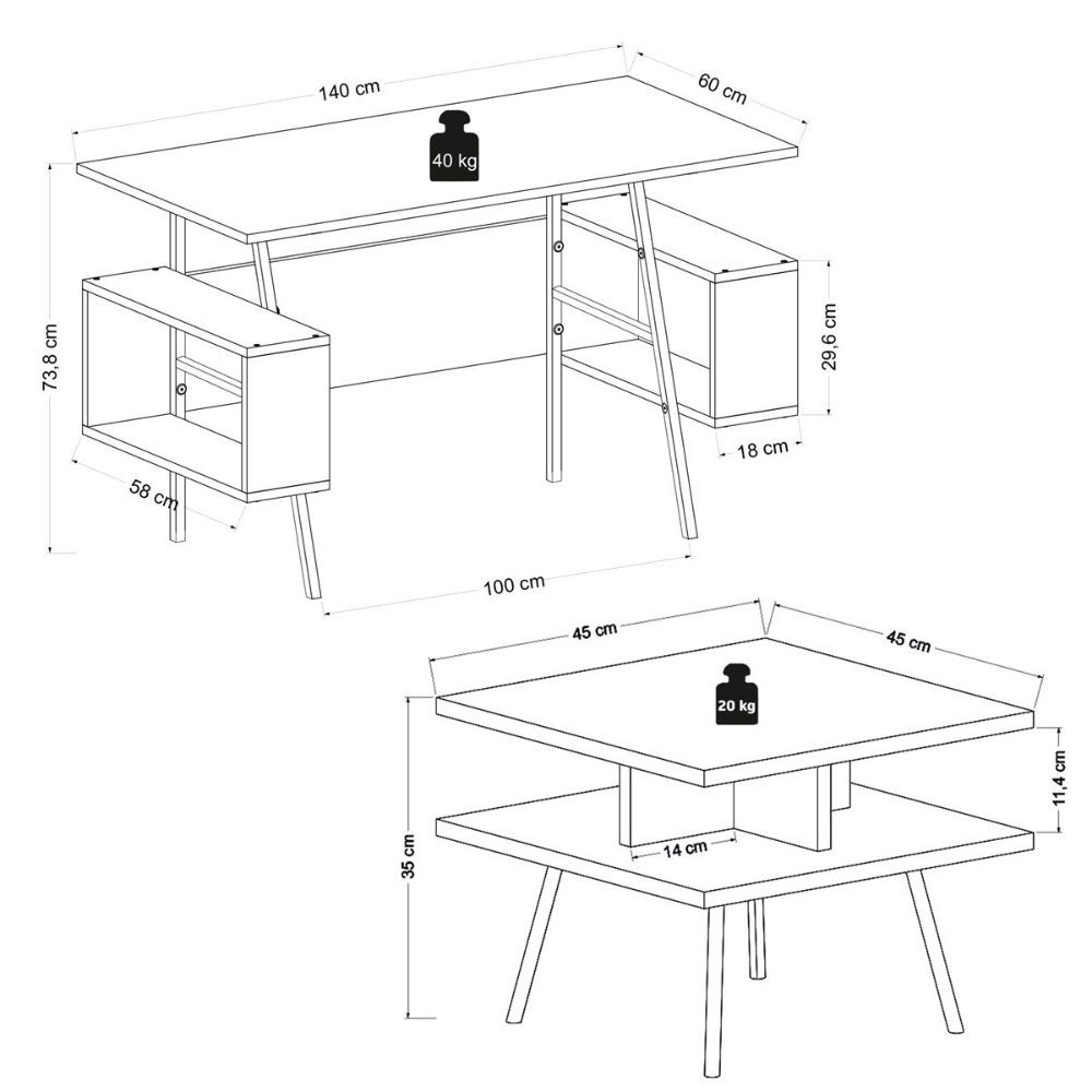 Set birou cu masa cafea, Quasar & Co.®, mobilier living/office, 140 x 60 x 73.8 cm/45 x 45 x 35 cm, stejar/alb intens 10 Set birou cu masa cafea, Quasar & Co.®, mobilier living/office, 140 x 60 x 73.8 cm/45 x 45 x 35 cm, stejar/alb intens 10