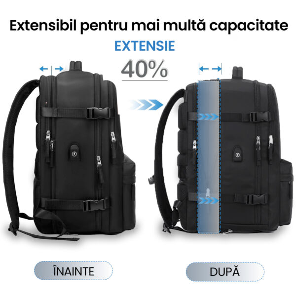 Rucsac Quasar & Co.®, bagaj de mana avion, multifunctional, extensibil, impermeabil, compartiment pantofi, compartiment laptop, sistem agatare pe troler, rucsac calatorie/voiaj pretabil drumetii/scoala, cu USB, textil, 43x30x20-28 cm, negru Rucsacuri 2026-04-29