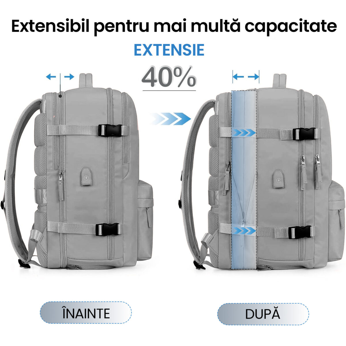Rucsac voiaj, Quasar & Co.®, bagaj mana avion extensibil 43x30x20-28 cm + husa haine + sac rufe + trusa calatorie, rucsac calatorie multifunctional, impermeabil, compartiment pantofi, compartiment laptop, sistem agatare pe troler, textil, gri/gri 2 Rucsac voiaj, Quasar & Co.®, bagaj mana avion extensibil 43x30x20-28 cm + husa haine + sac rufe + trusa calatorie, rucsac calatorie multifunctional, impermeabil, compartiment pantofi, compartiment laptop, sistem agatare pe troler, textil, gri/gri 2