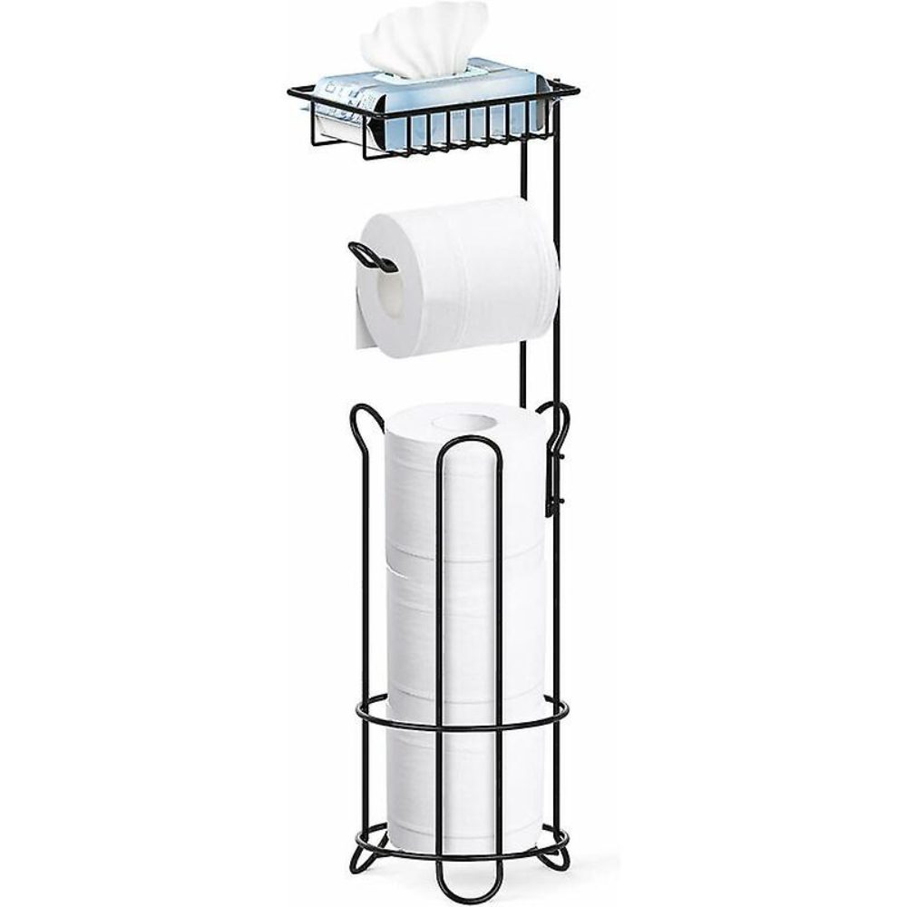 Suport hartie igienica, Quasar & Co.®, cu raft depozitare si raft servetele umede, patrat, 16 x 16 x 60 cm, metal, negru 3