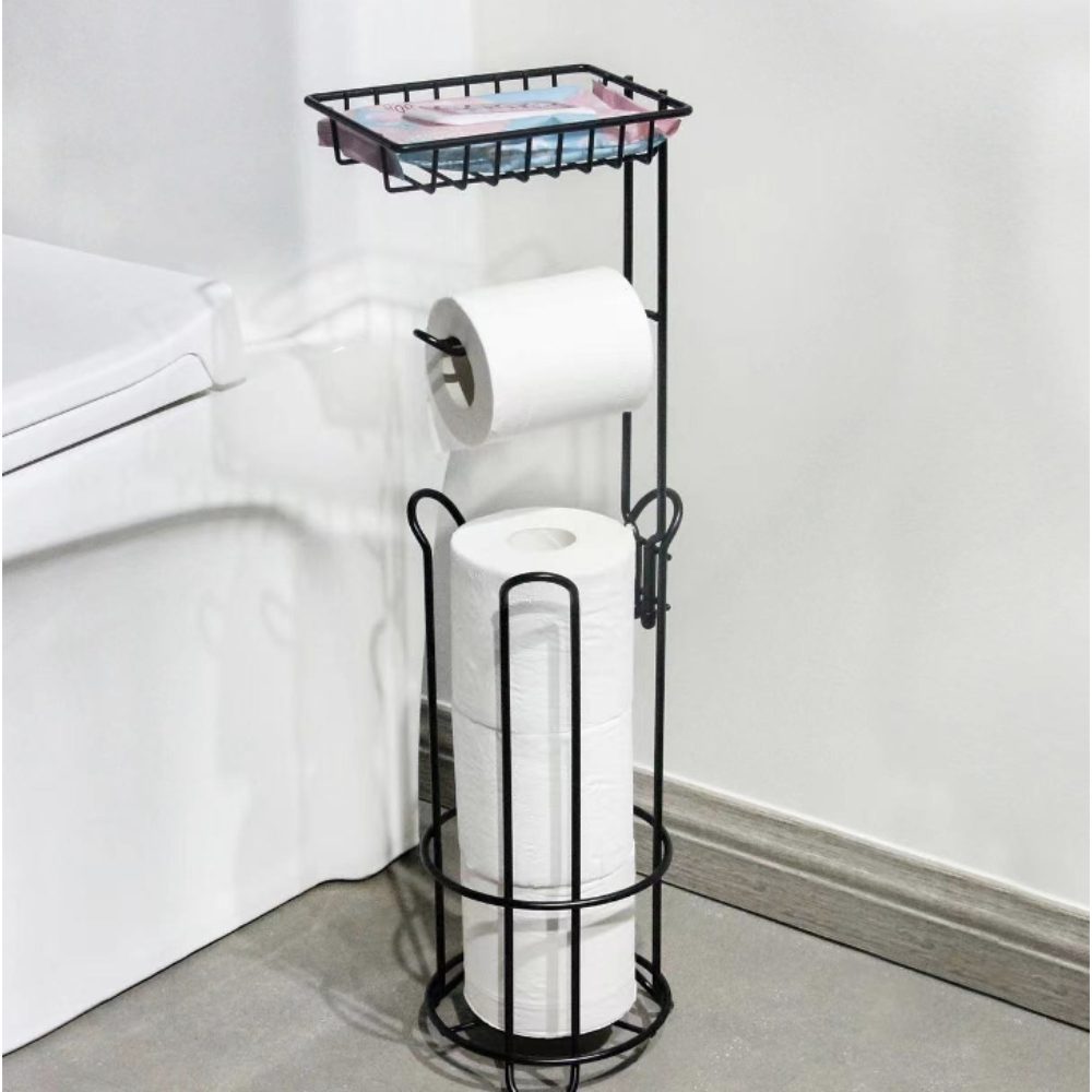 Suport hartie igienica, Quasar & Co.®, cu raft depozitare si raft servetele umede, patrat, 16 x 16 x 60 cm, metal, negru 4