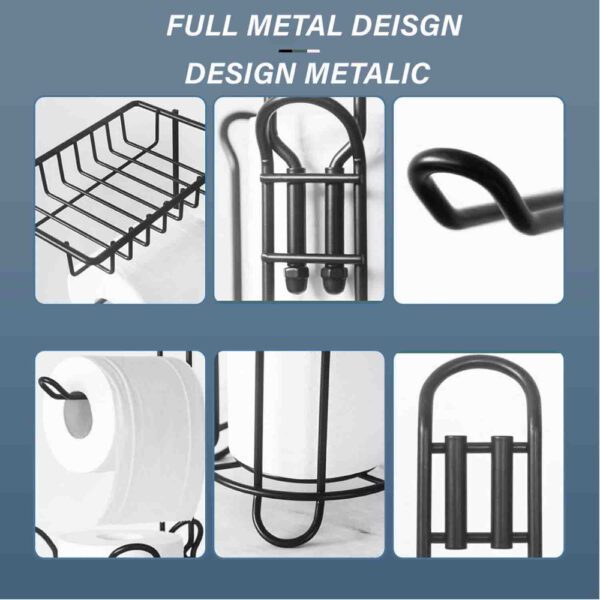 Suport hartie igienica, Quasar & Co.®, cu raft depozitare si raft servetele umede, patrat, 16 x 16 x 60 cm, metal, negru - imagine 9