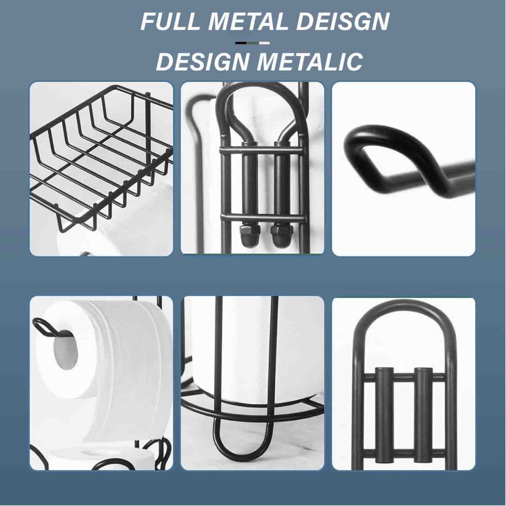 Suport hartie igienica, Quasar & Co.®, cu raft depozitare si raft servetele umede, patrat, 16 x 16 x 60 cm, metal, negru 9