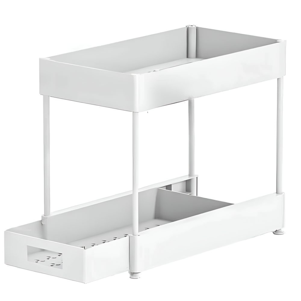 Raft depozitare universal, Quasar & Co.®, 2 compartimente, glisant, multifunctional, etajat, ABS/metal, 39 x 21.5 x 33 cm, alb 2