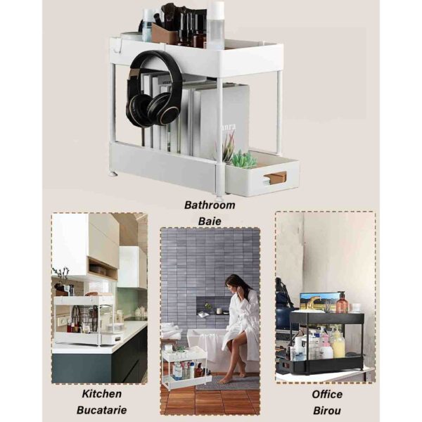 Raft depozitare universal, Quasar & Co.®, 2 compartimente, glisant, multifunctional, etajat, ABS/metal, 39 x 21.5 x 33 cm, alb - imagine 6