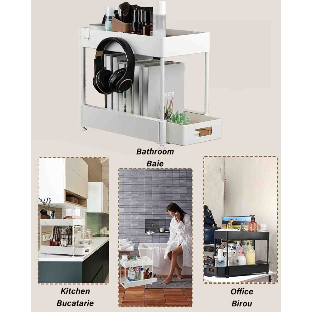 Raft depozitare universal, Quasar & Co.®, 2 compartimente, glisant, multifunctional, etajat, ABS/metal, 39 x 21.5 x 33 cm, alb 6