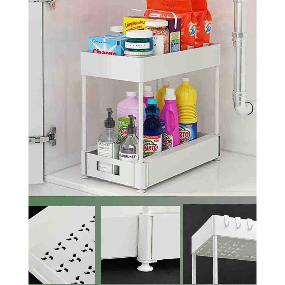 Raft depozitare universal, Quasar & Co.®, 2 compartimente, glisant, multifunctional, etajat, ABS/metal, 39 x 21.5 x 33 cm, alb 7