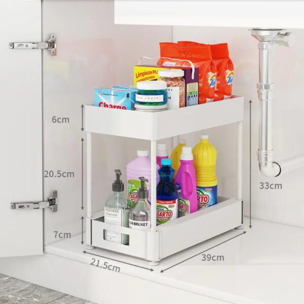 Raft depozitare universal, Quasar & Co.®, 2 compartimente, glisant, multifunctional, etajat, ABS/metal, 39 x 21.5 x 33 cm, alb - imagine 8