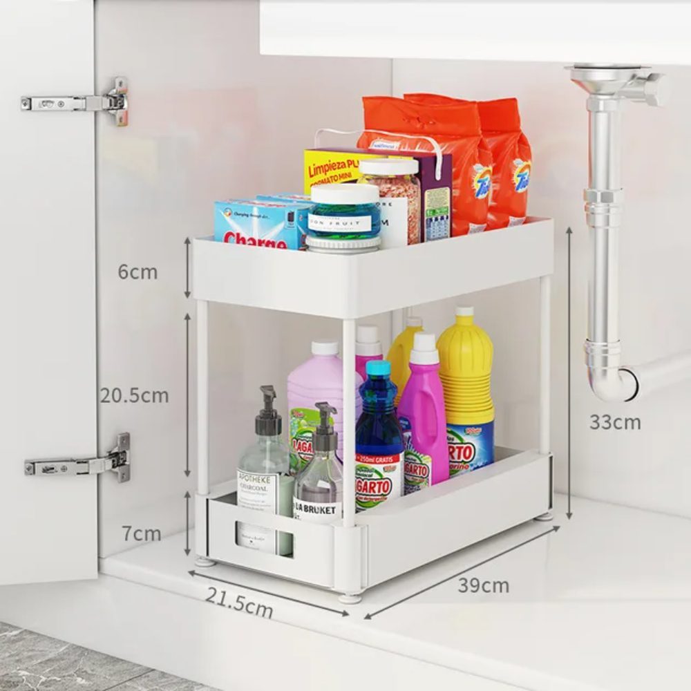 Raft depozitare universal, Quasar & Co.®, 2 compartimente, glisant, multifunctional, etajat, ABS/metal, 39 x 21.5 x 33 cm, alb 8