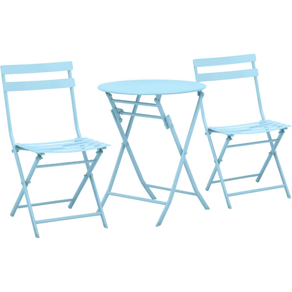 Set mobilier gradina, Quasar & Co.®, pentru balcon, terasa, bistro, format din masa si 2 scaune, pliabil, metal, albastru deschis 2